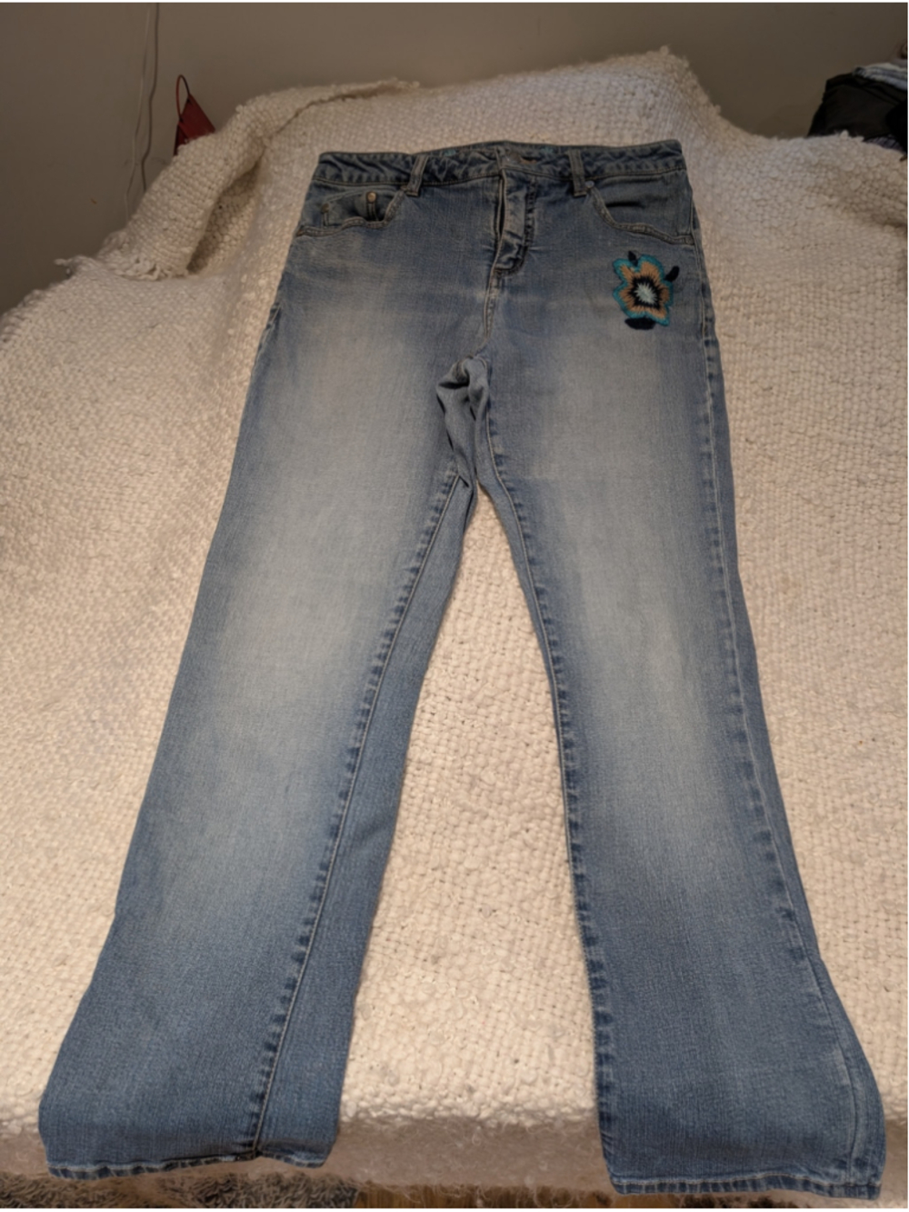 725 - Santana Jeans Y2K Size 30 Embroidered Floral Bootcut Flare Jeans - Picture 2 of 10